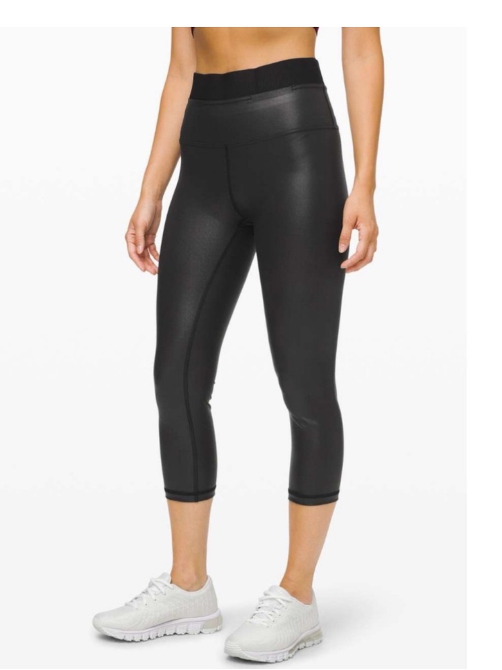 Lululemon Power Position High Rise Crop Leggings 21" Matte Black Foil Size 8